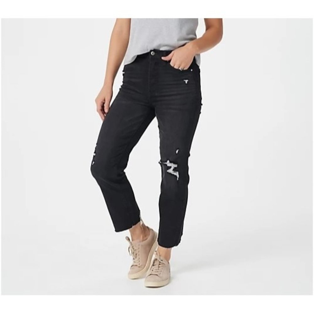 Serra Retreat Dume High-Rise Straight-Leg Jeans Black Distressed A387665 Size 2